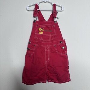 VTG 90s Winnie The Pooh Red Short Overall Summer Rare Embroidered Size 5T
